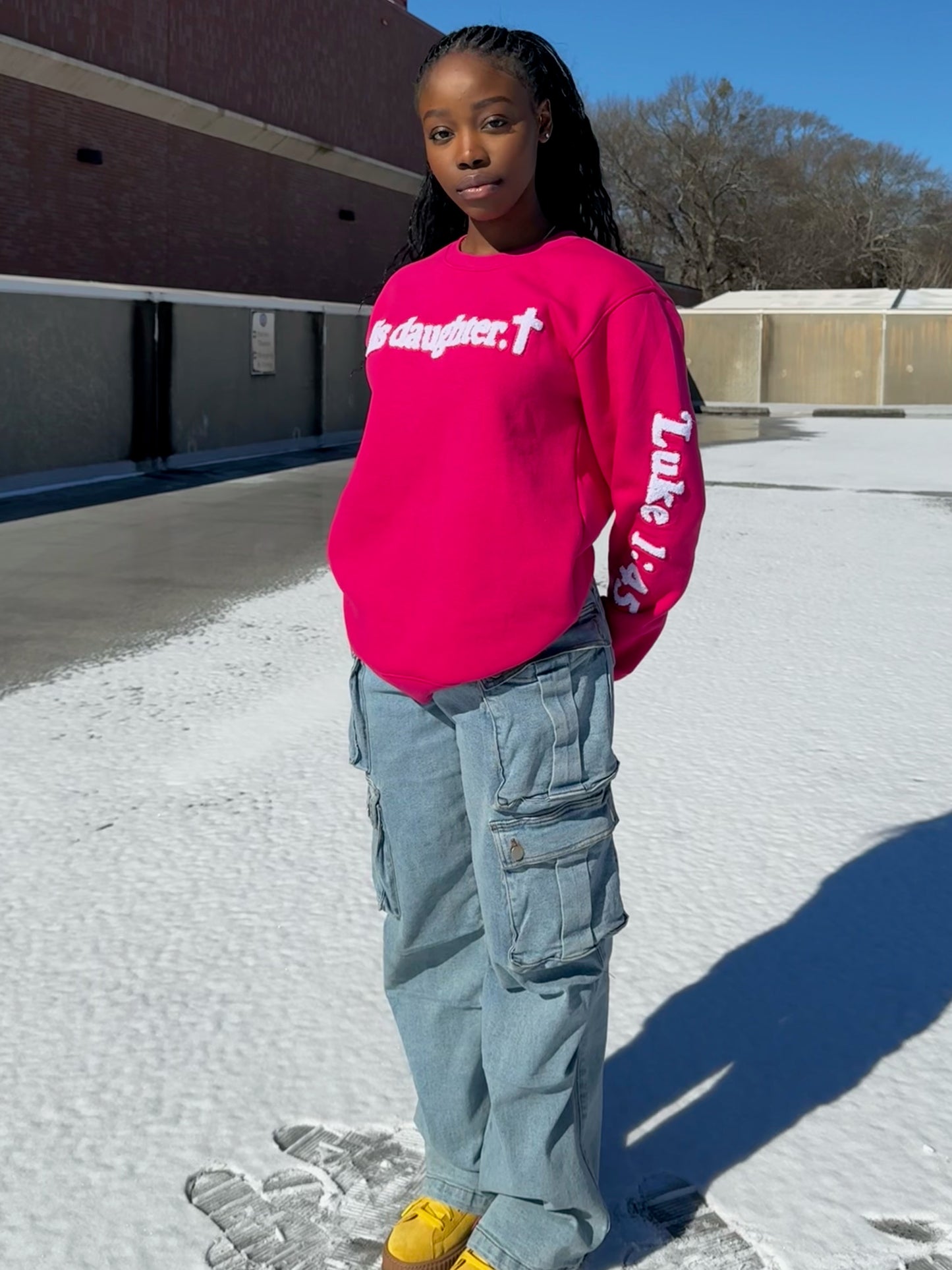 his daughter in fuchsia sweatshirt - Colossians 3:12 and Luke 1:45