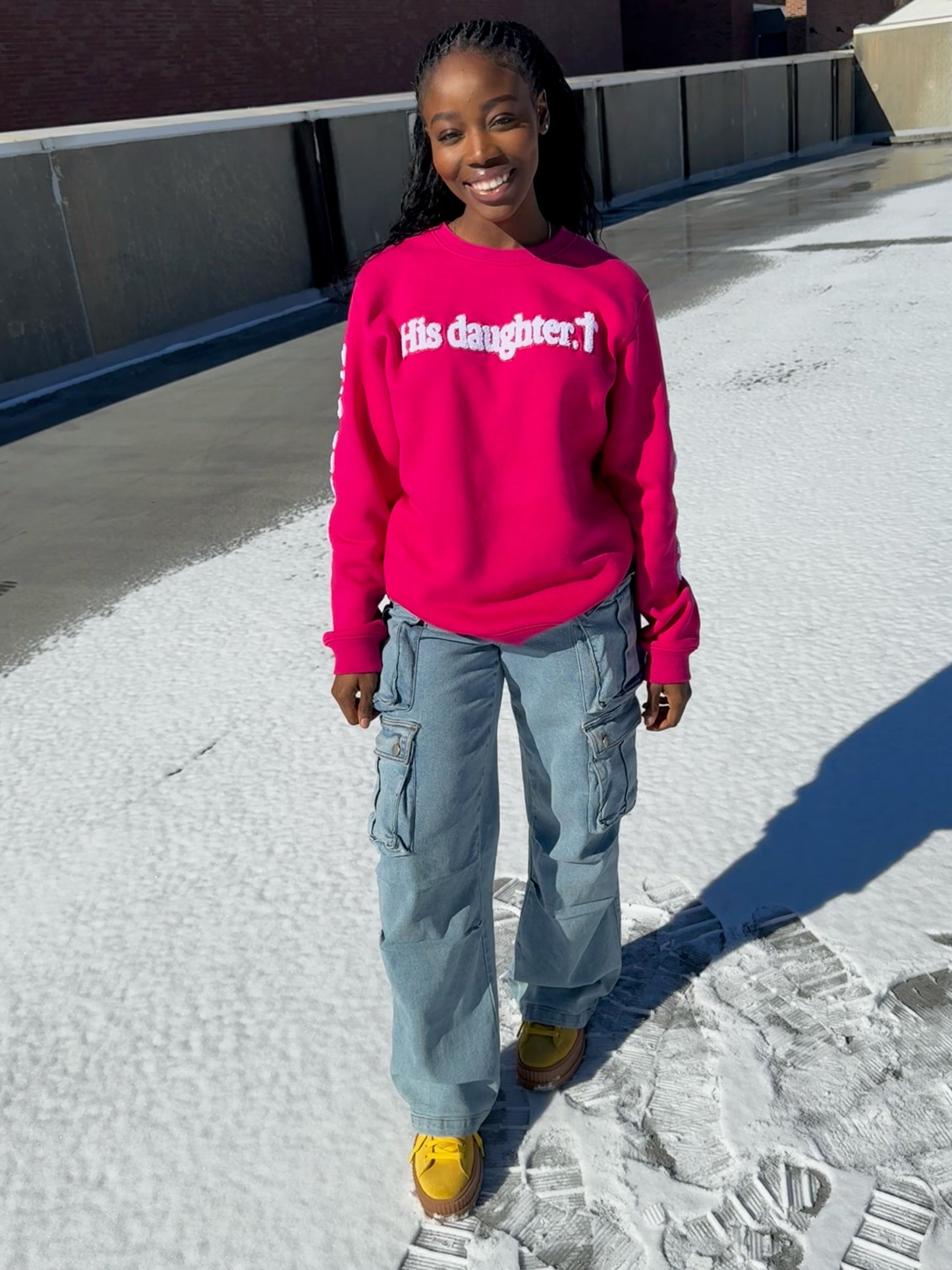 his daughter in fuchsia sweatshirt - Colossians 3:12 and Luke 1:45