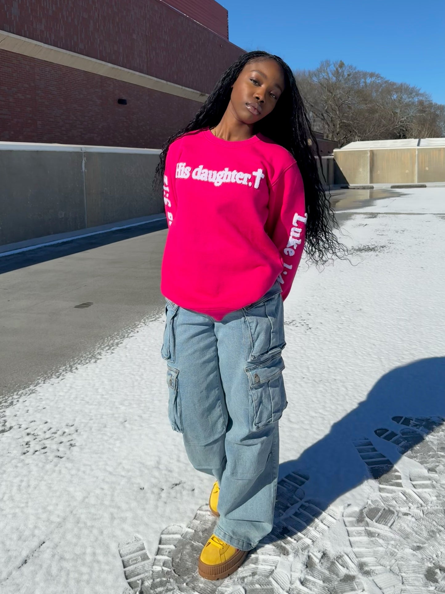 his daughter in fuchsia sweatshirt - Colossians 3:12 and Luke 1:45