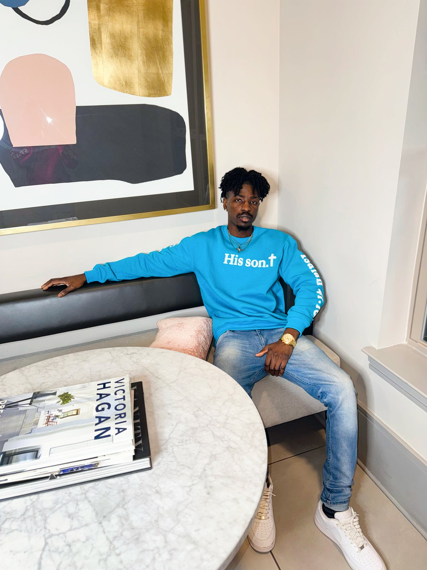 his son in turquoise sweatshirt - Jeremiah 29:11 and Isaiah 41:10